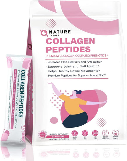 Collagen Peptides-Powder Multi-Collagen-Protein Powder for Women - plus Prebiotics Promotes Hair, Skin, and Nail Health, Collagen for Digestion Supports Anti-Aging 30 Packets