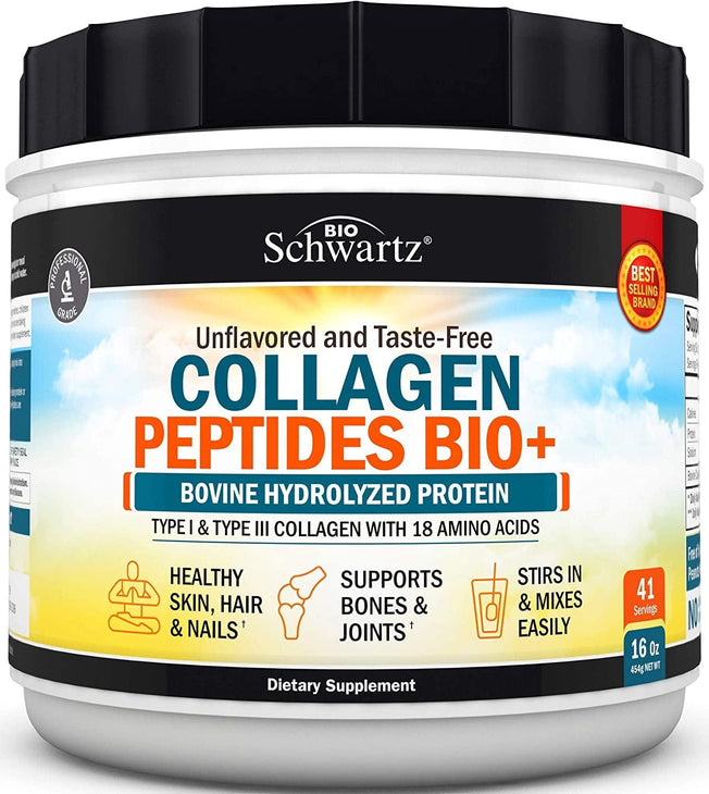 Collagen Peptides Protein Powder - Grass Fed, Pasture Raised with Aminos - Promotes Healthy Skin Hair & Nails – Bone & Joint Support - Hydrolyzed, Unflavored, Non GMO, Gluten Free - Easy to Mix -16 Oz