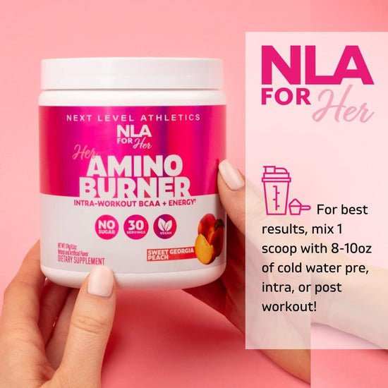 - Her Amino Burner - Intra-Workout BCAA Fat Burner + Energy - Sustained Energy, Focus, and Endurane. Promotes Fat Loss & Boosts Metabolism - 195 Grams (Sweet Georgia Peach)