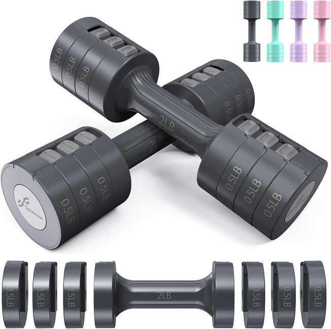 Adjustable Dumbbells Hand Weights Set:  4 in 1 Weight Adjustment Each 2Lb 3Lb 4Lb 5Lb Free Weights Fast Adjust Dumbbell Weight Set of 2 for Women Men Home Gym Workout Strength Training