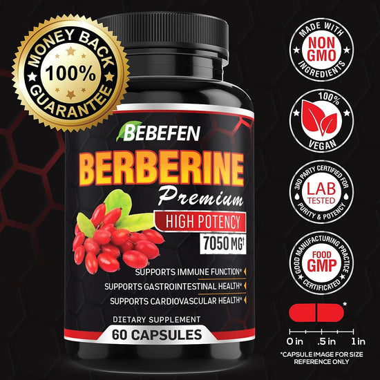 Berberine Extract Capsules - 7050Mg Formula Pills with Black Pepper Extract - Berberine Supplement for Supports Glucose Metabolism, Cardiovascular Heart, Immune Function - 2 Month Supply