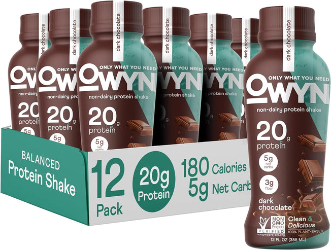 OWYN, Vegan Protein Shake, Dark Chocolate,12 Fl Oz (Pack of 12), 100-Percent Plant-Based, Dairy-Free, Gluten-Free, Soy-Free, Tree Nut-Free, Egg-Free, Allergy-Free, Vegetarian, Kosher …