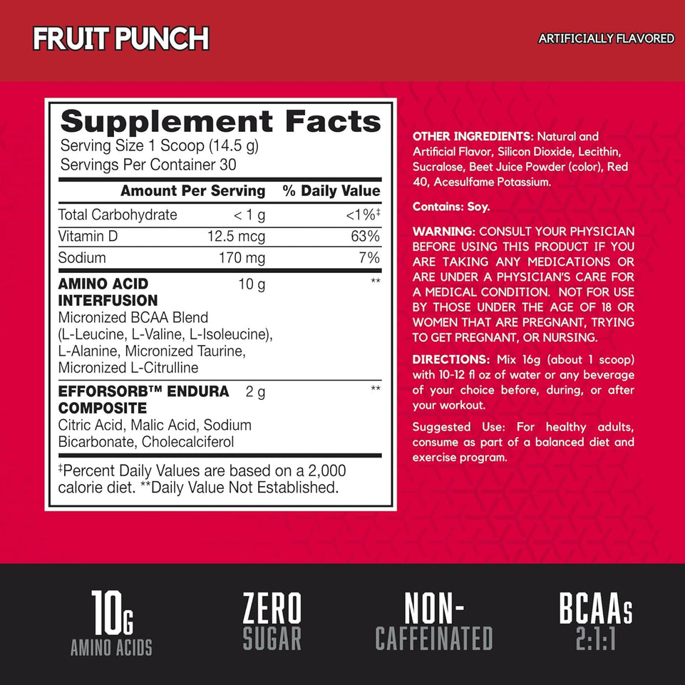 AMINO X Endurance & Recovery Powder with 10 Grams of Aminos per Serving, Flavor: Fruit Punch, 30 Servings