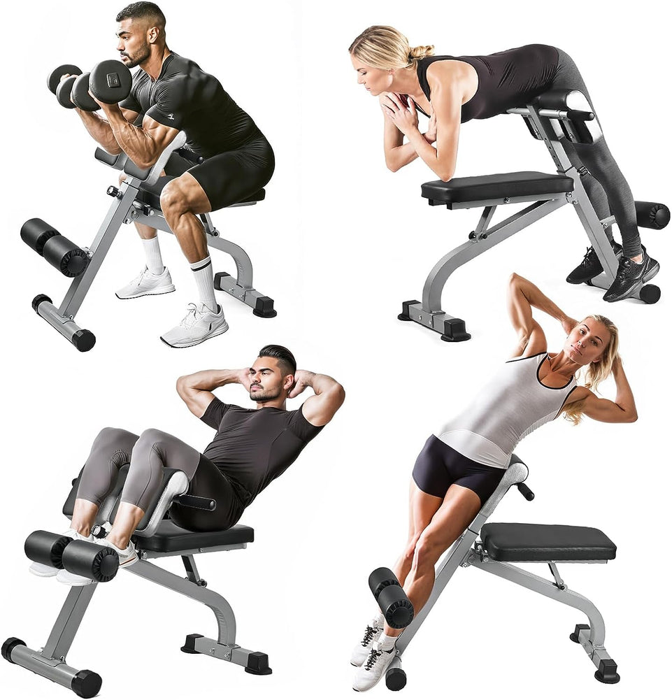 Roman Chair with Adjustable Height and Back,5 in 1 Compact Multi-Function Weight Bench Hyperextension Roman Chairs,Glute,Hamstring, and Ab Workouts Foldable Sit up Gym Bench for Home