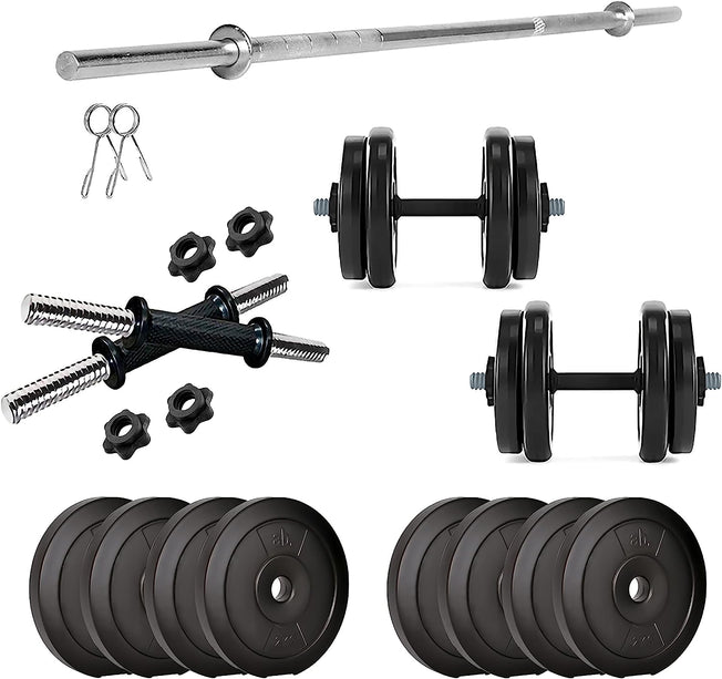 Anythingbasic PVC 16 Kg Home Gym Set | Black | Material : Iron, PVC, Sand and Cement | with 4 Feet Plain Gym Iron Rod and One Pair of Dumbbell Rods | for Exercise, Workouts | Both Men and Women