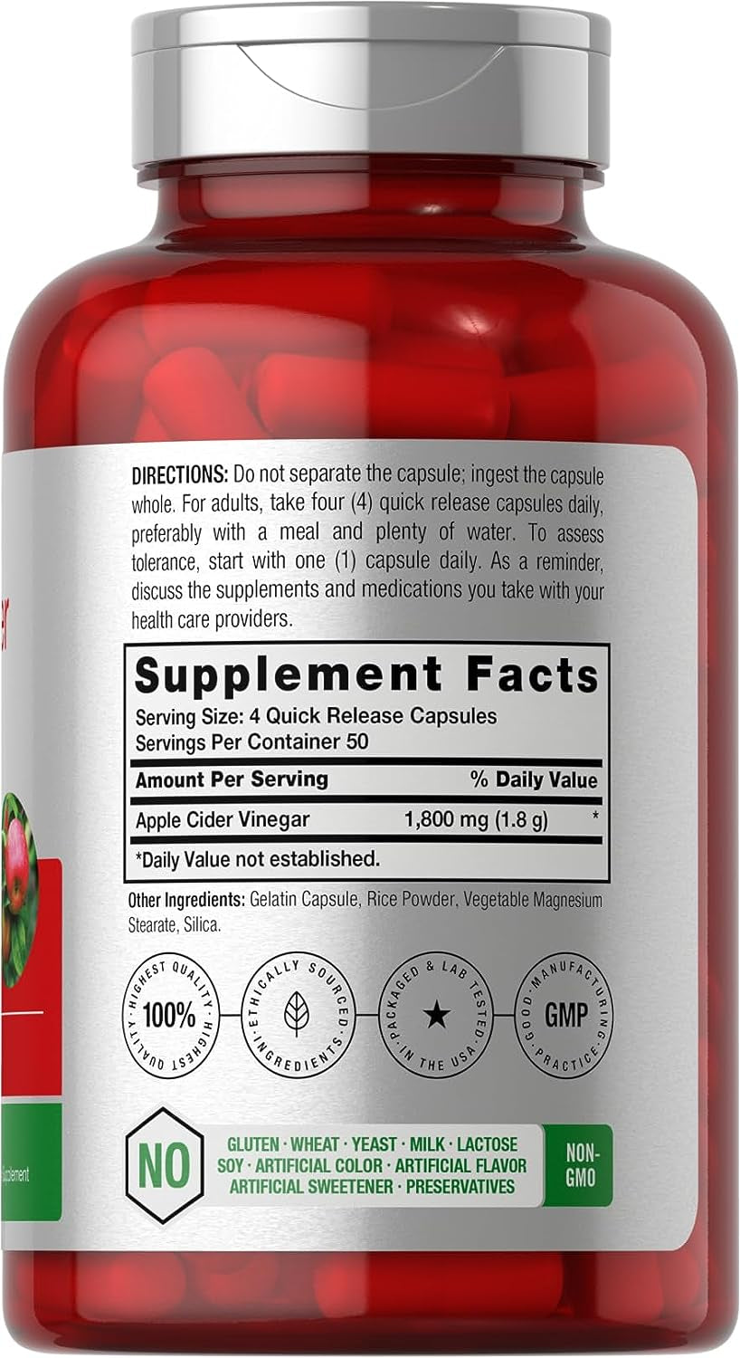 Apple Cider Vinegar Capsules | 1800Mg | 200 Pills | Non-Gmo, Gluten Free Supplement | by Horbaach