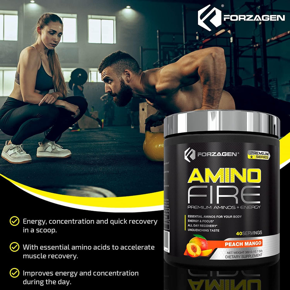 Amino Energy + BCAA Amino Acids - Energy | Focus | Endurance | Reaction | 40 Servings of Amazing Flavors | Amino Fire (Peach Mango)