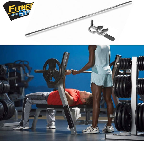 Barbell Standard Bar with Spring Collar Locks - 6Ft Heavy-Duty Standard Bar, 72 Inch Solid Steel Chrome Bar, 6 Foot Standard Barbell Handle for Power Weightlifting, Bodybuilding - Fitness Gym Exercise Equipment