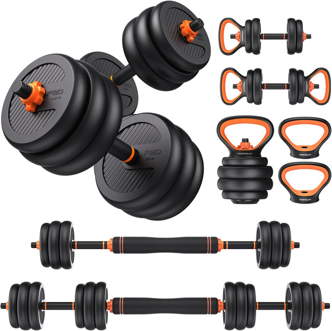 Adjustable Dumbbells, 44Lbs Free Weight Set with Connector, 4 In1 Dumbbells Set Used as Barbell, Kettlebells, Push up Stand, Fitness Exercises for Home Gym Suitable Men/Women