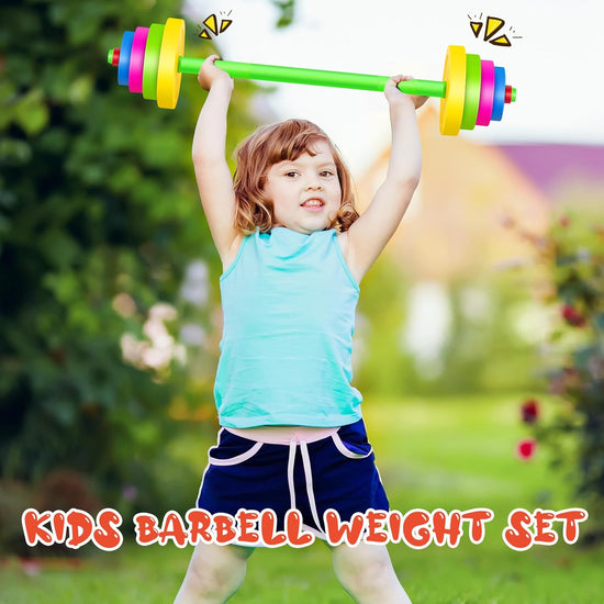 2 Set Kids Barbell Weight Set Workout Equipment Colorful Workout Weights Kids Plastic Barbell for Children Toddler Beginner Exercise Gym Fitness Adjustable Weight Lifting Powerlifting