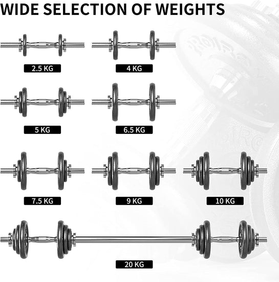 20Kg Cast Iron Adjustable Dumbbell Set Hand Weight with Solid Dumbbell Handles Changed into Barbell Handily Perfect for Bodybuilding Fitness Weight Lifting Training Home Gym