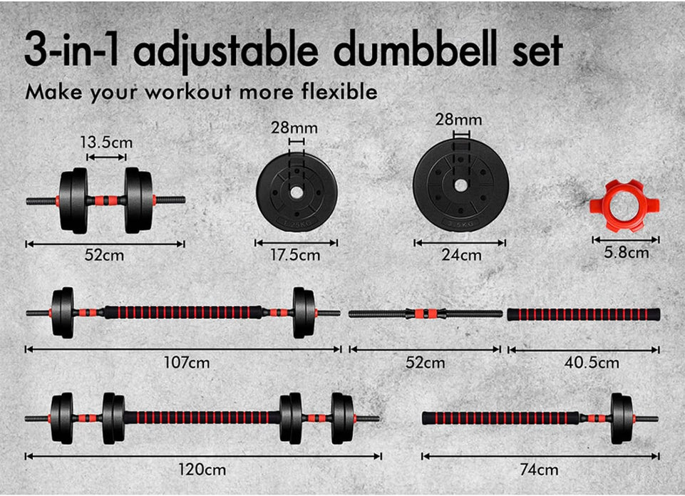 20KG Dumbbell Barbell Set 4-In-1 Standard Weight Plates with Connecting Rod Exercise & Fitness Equipment for Home Gym Body Workouts Strength Training