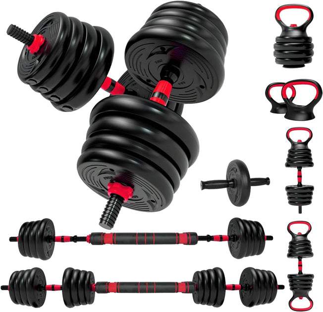 8 in 1  Adjustable Dumbbells Weights Set, Weight Set Used as Dumbbell, Two-Handle Kettlebell, Macebell, Push up Stand, Barbell, Kettlebell, Roller Wheel for Home Gym Training