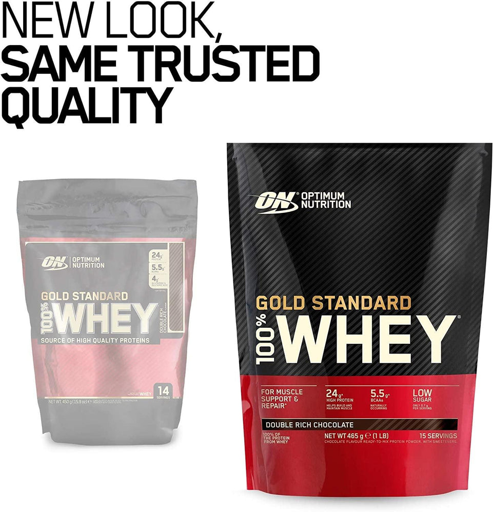 Gold Standard Whey Muscle Building and Recovery Protein Powder with Glutamine and Amino Acids, Unflavoured, 30 Servings, 0.9 Kg, Packaging May Vary