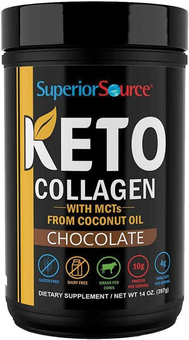 Keto Collagen Protein Powder Chocolate (14 Oz), Grass Fed Collagen Peptides with MCT Oil, 23 (17 G) Servings, Pre/Post Workout, Gluten Free, Paleo Friendly, Non-Gmo