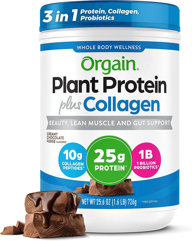 Protein Powder + Collagen, Creamy Chocolate Fudge - 25G of Protein, +1B Probiotics, 10G Collagen Peptides, Supports Hair, Skin, Nails, Joints & Gut Health, Non Dairy, Gluten and Soy Free, 1.6Lb