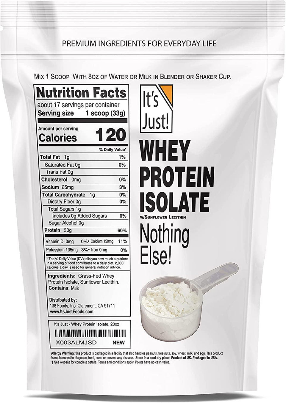 - Whey Protein Isolate (Unflavored), Grass-Fed Dairy Cows, Product of United Kingdom, 30G Protein (Unflavored, 3 Pound)