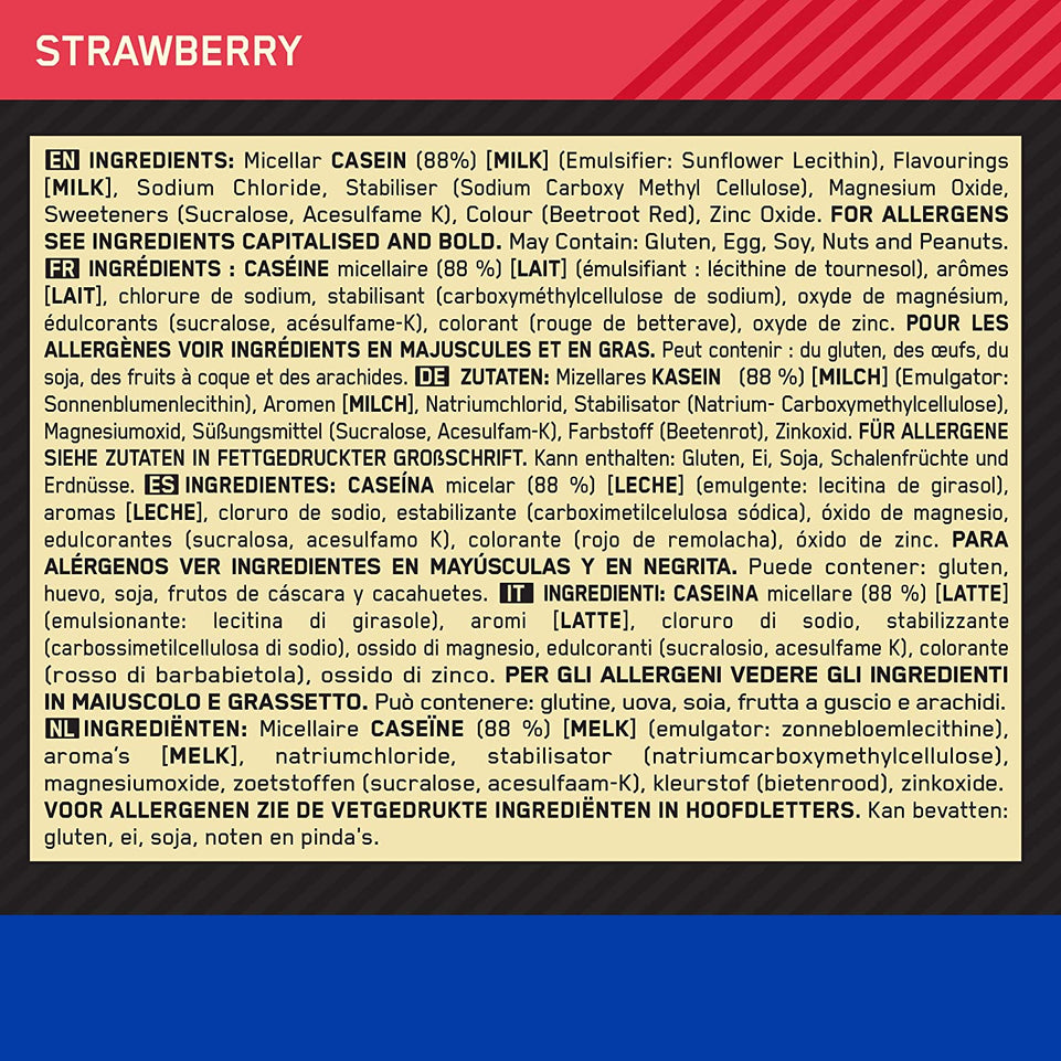 Gold Standard Casein Slow Digesting Protein Powder with Zinc, Magnesium and Naturally Occuring Glutamine and Amino Acids, Strawberry, 28 Servings, 0.92 Kg, Packaging May Vary, (1102176)