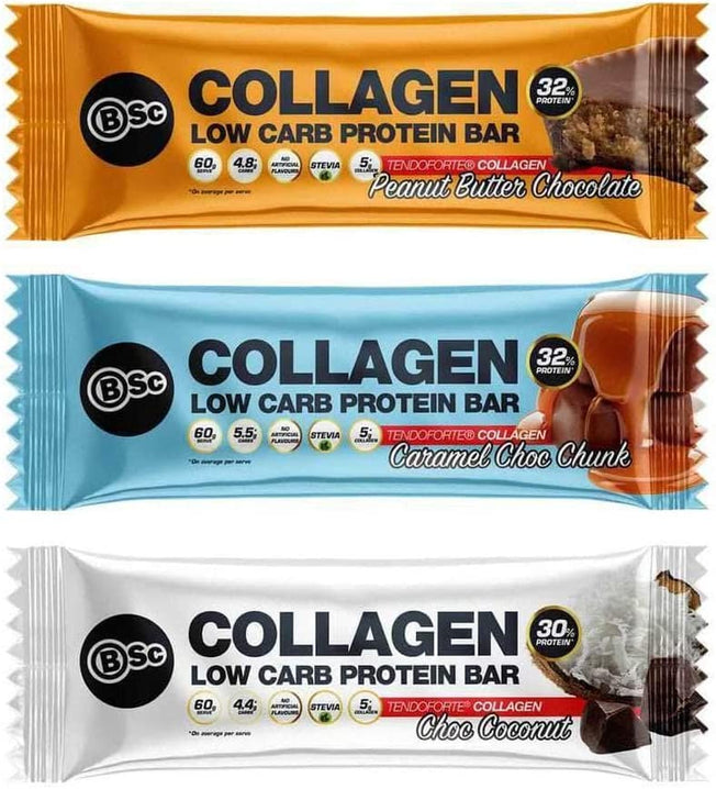 Body Science Collagen Low Carb Caramel Choc Coconut Protein Bar 60 G, 12 Pack