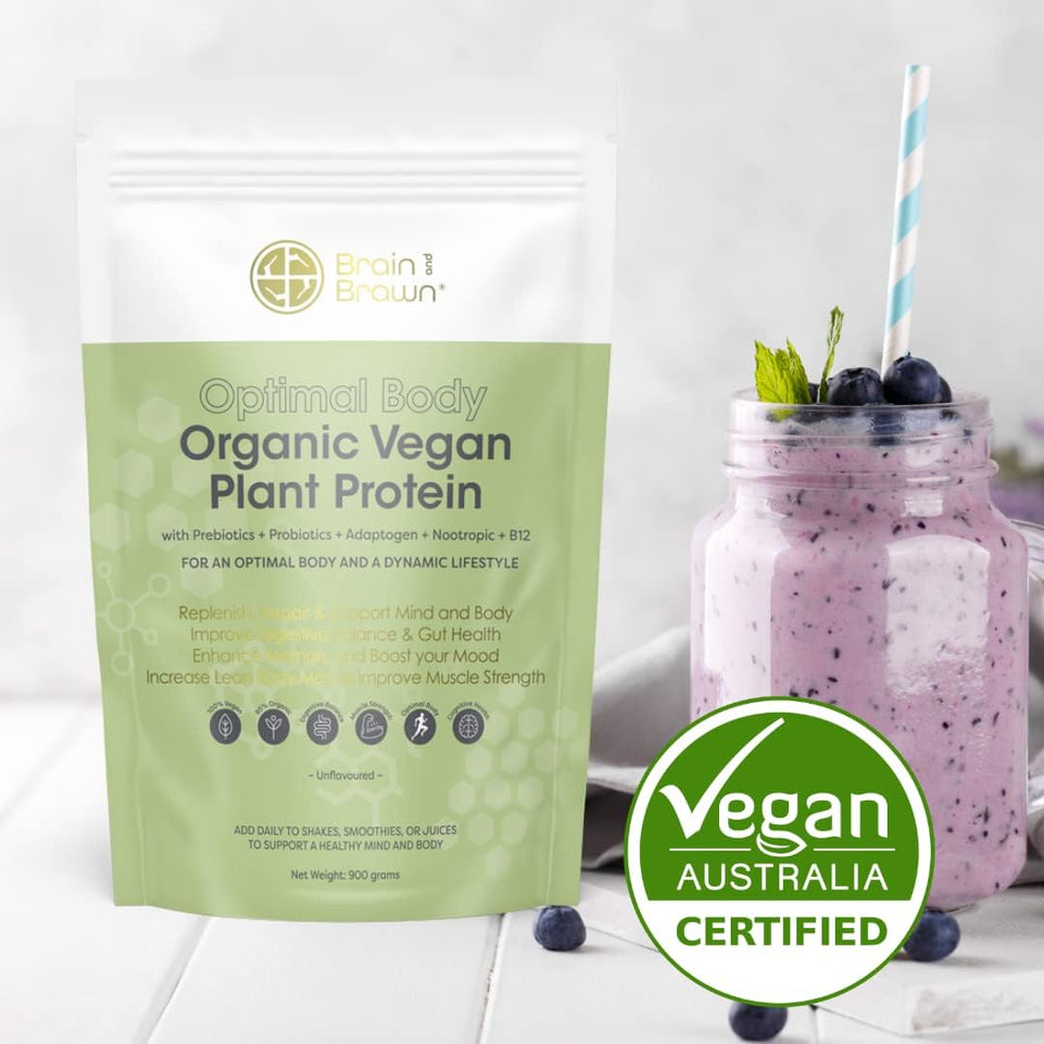 Optimal Body Organic Vegan Plant Protein with Probiotics + Prebiotics 900G