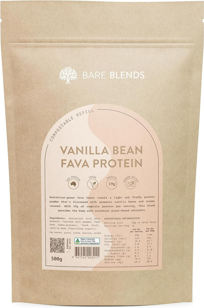 - Vanilla Bean Fava Protein | Australian Fava Protein Powder | Vegan | Beta Glucans | Home-Compostable Packaging (500G)