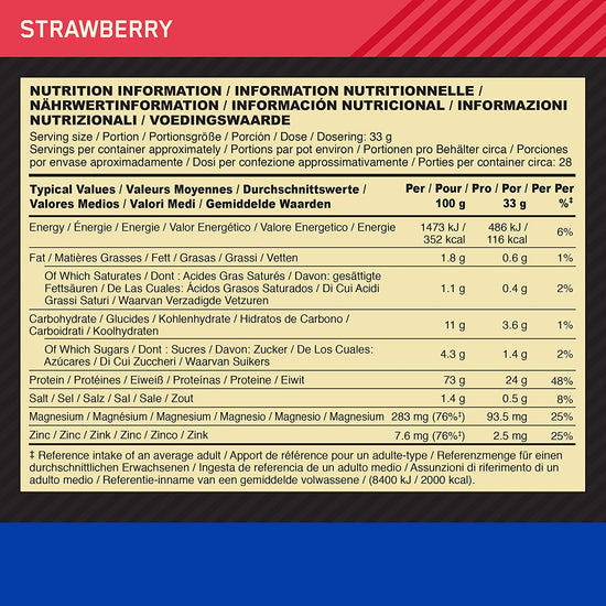 Gold Standard Casein Slow Digesting Protein Powder with Zinc, Magnesium and Naturally Occuring Glutamine and Amino Acids, Strawberry, 28 Servings, 0.92 Kg, Packaging May Vary, (1102176)