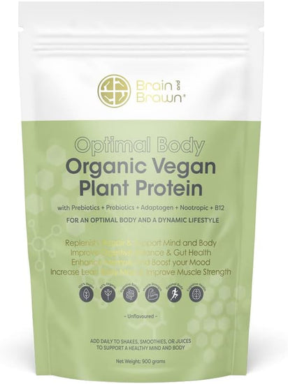 Optimal Body Organic Vegan Plant Protein with Probiotics + Prebiotics 900G