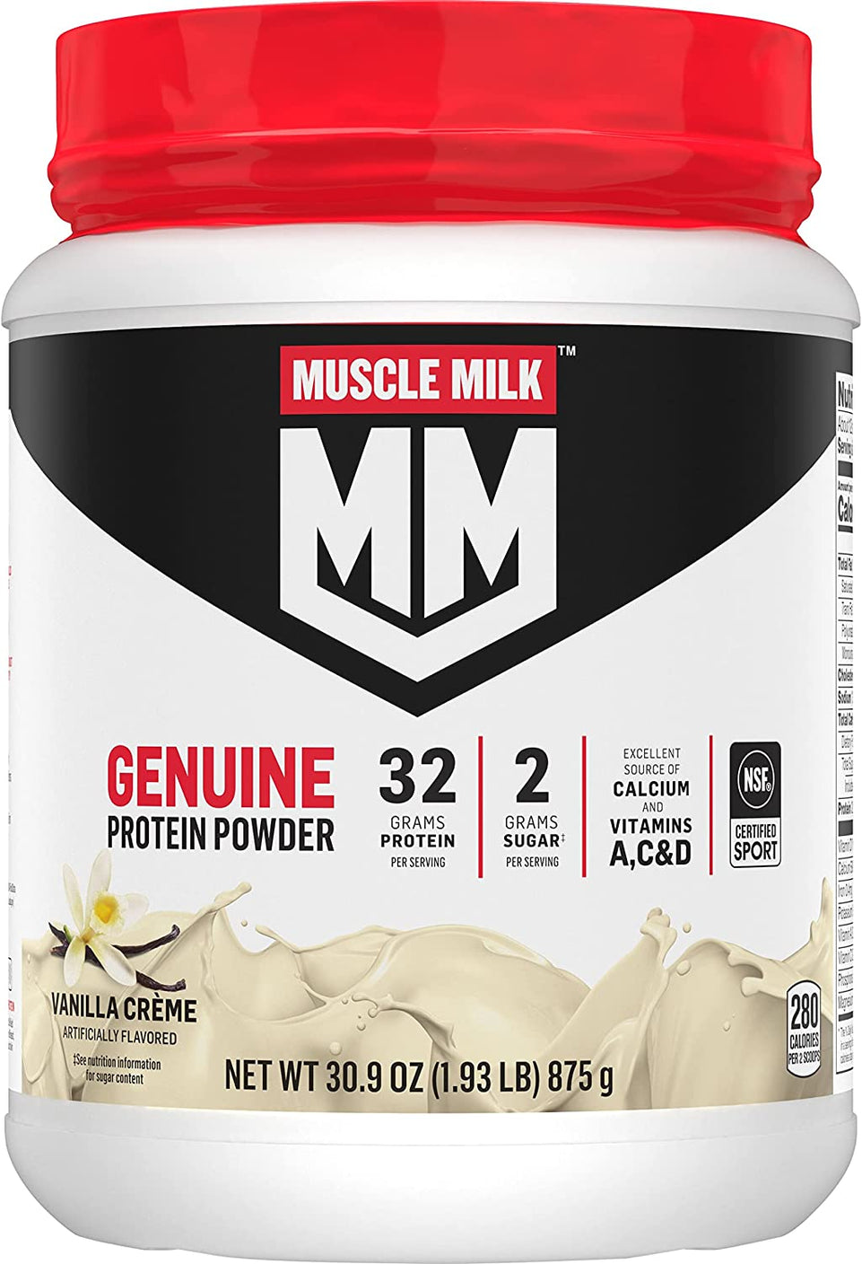 Genuine Protein Powder, Vanilla Creme, 1.93 Pounds, 12 Servings, 32G Protein, 2G Sugar, Calcium, Vitamins A, C & D, NSF Certified for Sport, Energizing Snack, Packaging May Vary