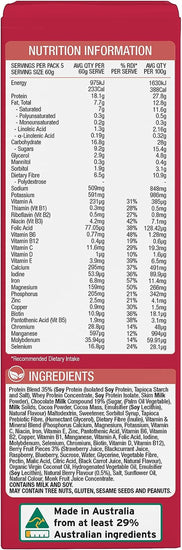 Meal Replacement Bar, High Pure Protein Bar, Formulated for Accelerated Weight Loss, Low Carb Healthy Diet Snack, Low Sugar Snacks with 25 Vitamins & Minerals, Choc Berry Flavor, 5 X 60G