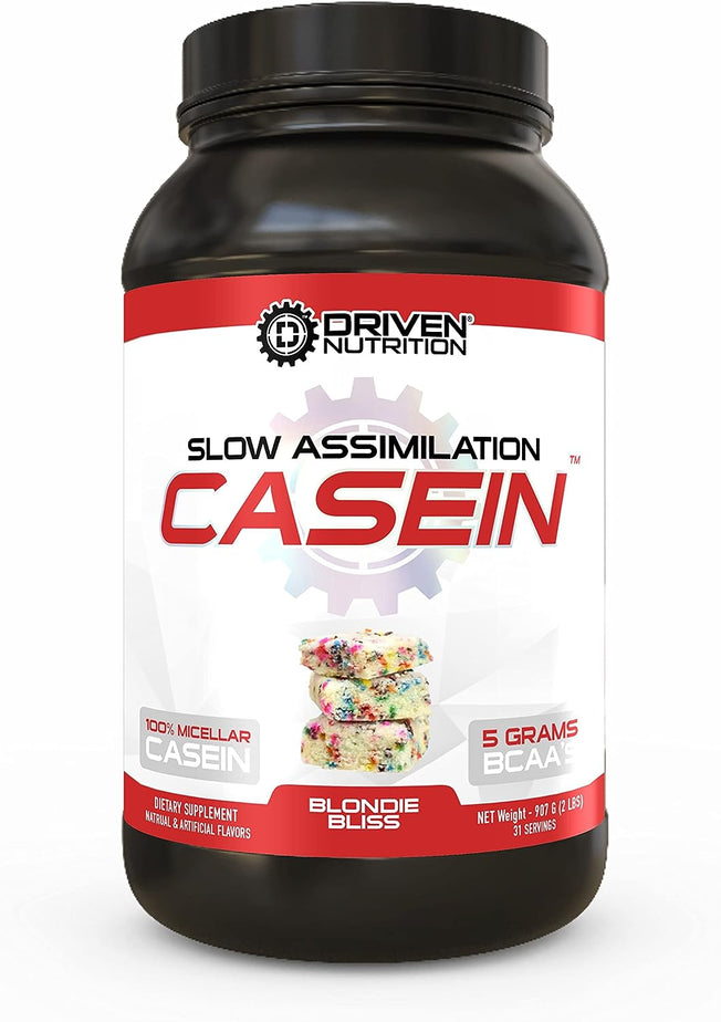 Driven Casein- 100% Micellar Casein Protein Powder with Added BCAA and Digestive Enzymes for Nighttime Muscle Recovery (Blondie Bliss)