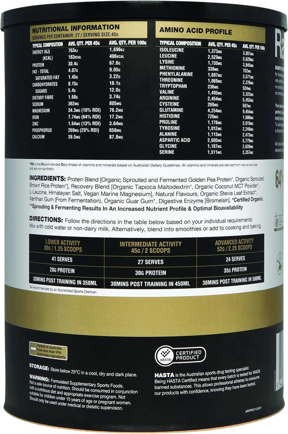 Creamy Vanilla Rawfit Plant Protein Perform and Recover Powder 1.25 Kg