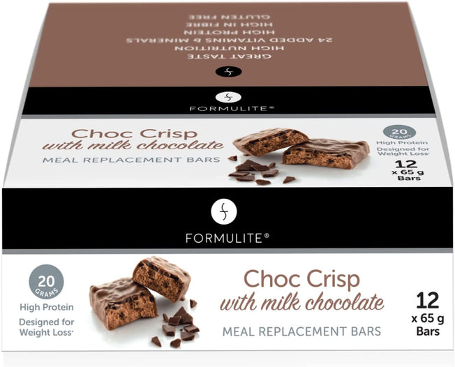 Protein Bars Choc Crisp | Meal Replacement Bars, 12 Bar Box, High Protein High Fibre Bars for Men and Women (Choc Crisp)