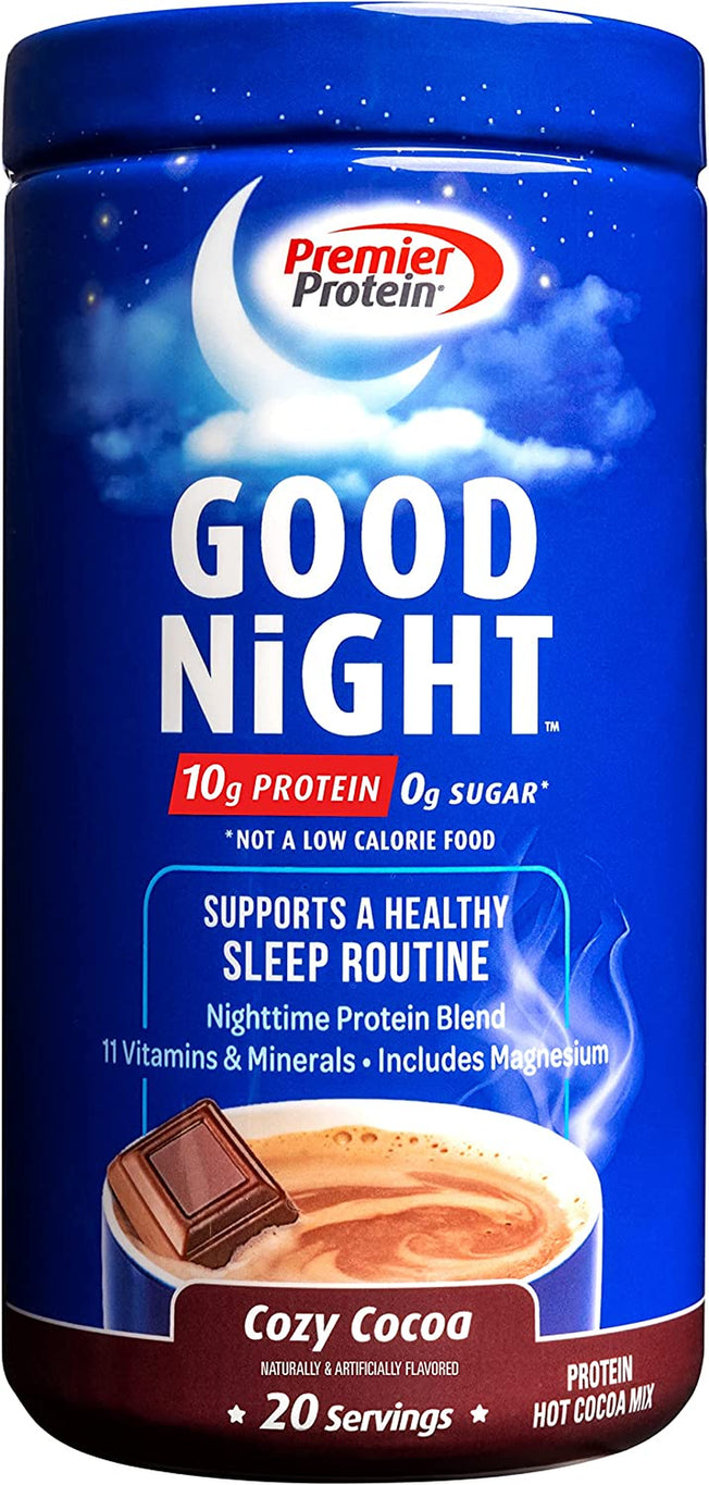 Good Night Protein Powder, Hot Cocoa Mix, 10G Protein, 0G Sugar, 11 Vitamins & Minerals, Nighttime Protein Blend, Magnesium, Zinc, 20 Serve, 1 Tub